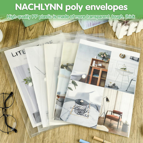 NACHLYNN 108 Pack Plastic Envelopes, A4 Size Clear Document File Folders with Snap Closure for School Office