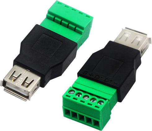 CGTime USB 2.0 A Screw Terminal Block Connector, Female Plug to 5 Pin/Way Female Bolt Screw Shield (2Pack)