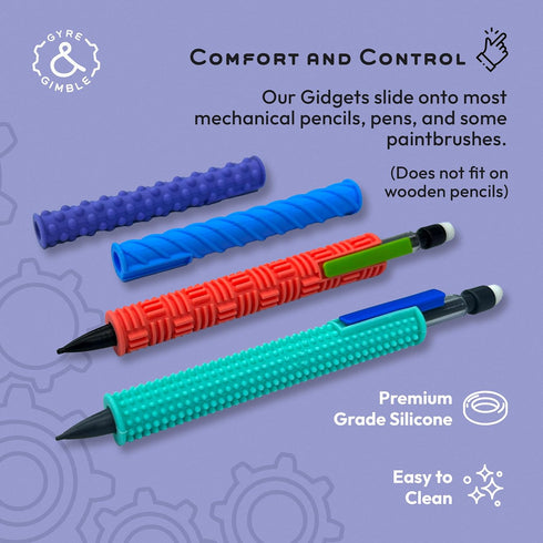 Pencil Gidgets Textured Silicone Pencil Sleeve for Fidgeting, 4 Sleeves & 2 Pencils for Focus and Tranquility