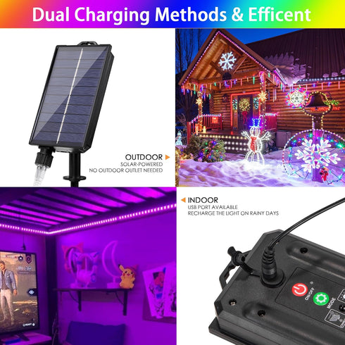 33FT 18 100 Nazuwke Solar Rope Lights Outdoor Waterproof, Colors Changing Fairy String Light USB & Solar Powered
