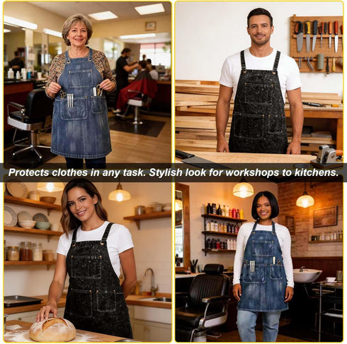 Stylish Denim Apron for Women with Pockets - Perfect for Hair Stylists and Plus Sizes