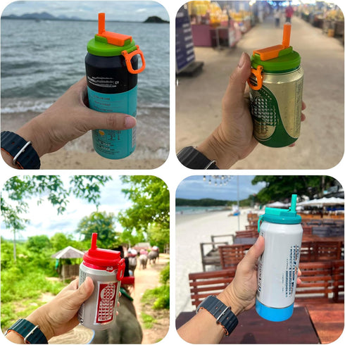 2 Set 2, ORIGINAL CREATOR - DIPESI Color Soda Can Lids with Straw- of Reusable pop can lids for Canned,BPA-Free Can