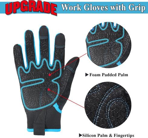 HANDLANDY Grip Work Gloves for Women Men, Safety Utility Yard Working Gloves, Flexible Touch Screen Mechanics Gloves (Grip-upgraded, Medium (Pack of 1))
