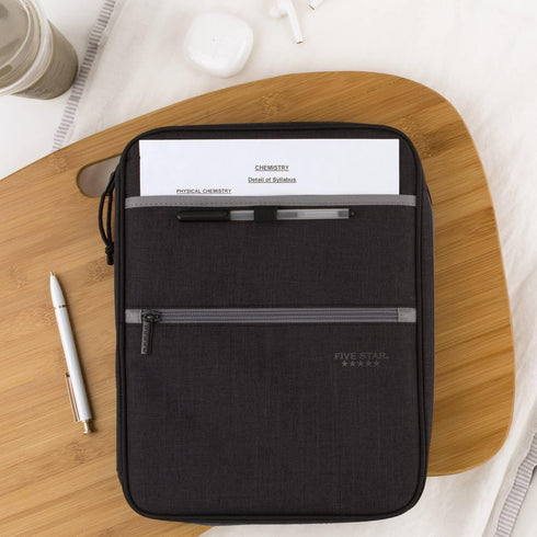 Five Star Zipper Binder, 1 Inch 3-Ring Carry-All with Internal Pockets, 375 Total Sheet Capacity, Heathered Black/Gray