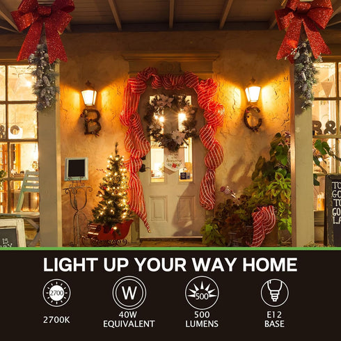Dusk to Dawn Outdoor LED Light Bulb, 5W Equivalent 40W, Candelabra B11 Light Bulb, 2700K Soft White, 6 Pack