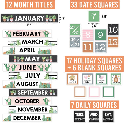 Hadley Designs Cactus Classroom Calendar Set, Bulletin Board for Classroom Decorations