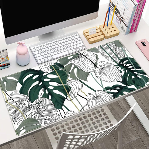 Desk Mat Green Plant Leaf Large Mouse Pad Desk Pad Tropical Boho Desk Accessories for Women Office Decor Laptop Keyboard Mouse Mat XXL Mousepad 31.5''X15.7'' Non-Slip Rubber Base with Stitched Edges by CYZFF