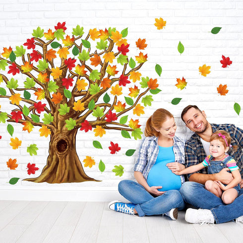 Gersoniel 90 Pieces Classroom Tree Bulletin Board Set, Fall Tree Decoration with Conversation Heart Leaves Cutouts
