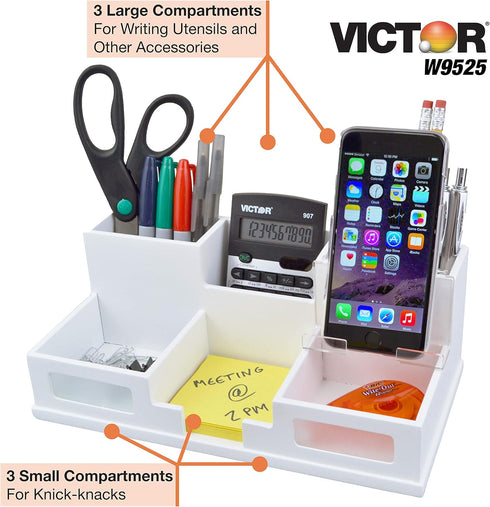 Victor Pure White Desktop Organizer - 4" x 5.5" x 10.4"