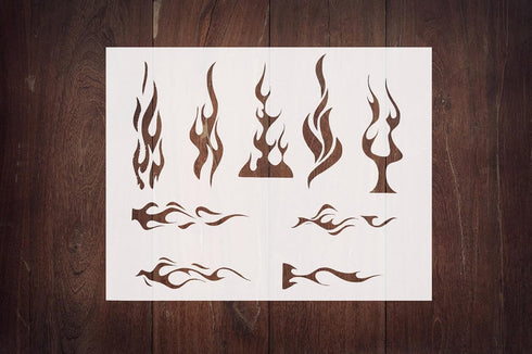 Reusable Tribal Flames and Pin Stripe Stencil 11" x 8.5" - Custom Fire Design for Dynamic Crafts