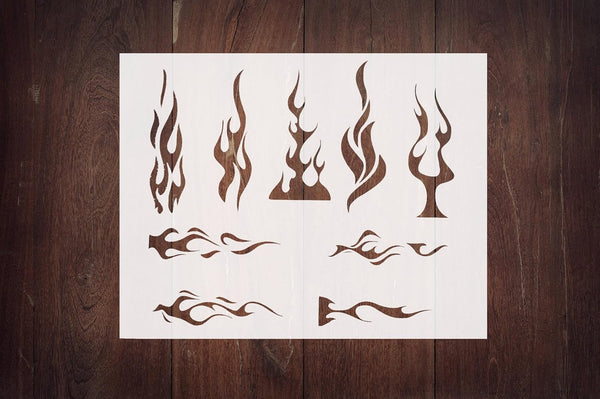Reusable Tribal Flames and Pin Stripe Stencil 11" x 8.5" - Custom Fire Design for Dynamic Crafts