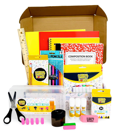 K-5 32 Back to School Supply Box Grades - School Supply Boxes - Piece School Supplies Kit Includes Markers, Crayons
