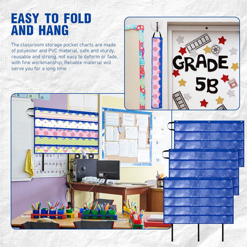 Crtiin 3 Pcs Foldable Bulletin Border Storage Pocket Chart, 41 x 24.5 Inch Classroom Organizer with Storage Pockets