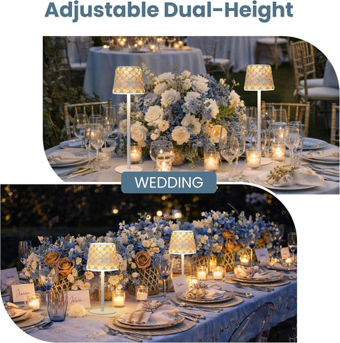 Set 2, 5200mAh 3 Dimming AELS Mosaic Rechargeable Lamps Cordless White Lamps of Handmade Portable LED Touch Table
