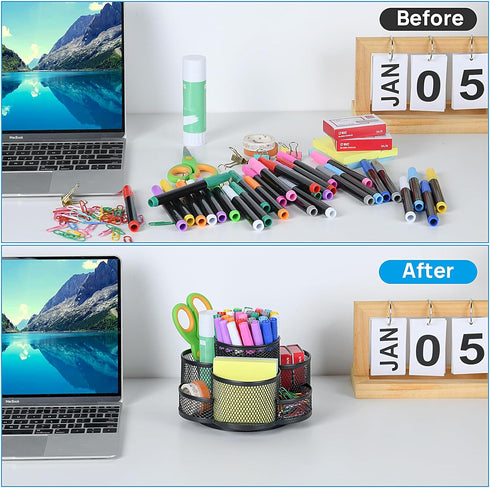 Pen Holder for Desk, Rotating Pencil Holder, Black Cup Organizer for Office