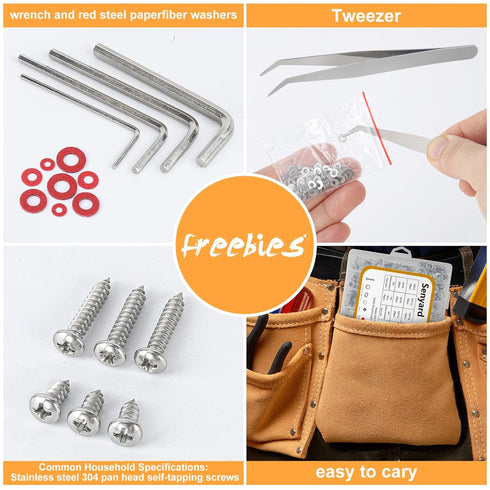 Senyard M2 M3 M4 M5 304 1415pcs Nuts and Bolts, Stainless Steel Metric Bolt Assortment (Lock & Flat Washers),Metric