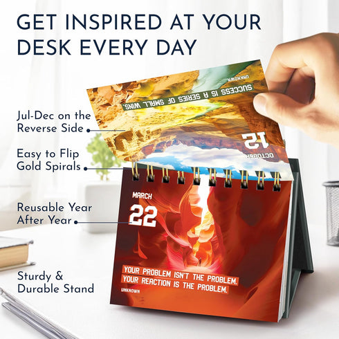RYVE Motivational Calendar for Men, Daily Flip Calendar with 365+ Inspirational Quotes, Office Desk Accessories