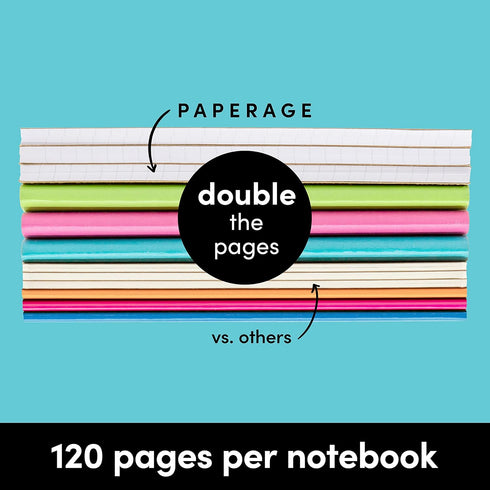 PAPERAGE 6-Pack Composition Notebook Journals, 120 Pages, Kraft Cover with Rainbow Spines, Small Size, 8 x 5.75 in