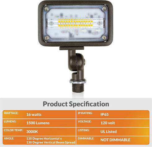 WW15BRZ 16-Watt 1500 3000K 120V, 1/2" Newhouse Lighting Outdoor Die-Cast Aluminum LED Wall Wash Flood, Weatherproof