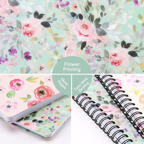 Spiral Notebook 5×7 Inch, 4 Pack, Small College Ruled Hardcover Floral Journals, 320 Sheets/640 Pages, B6 Size