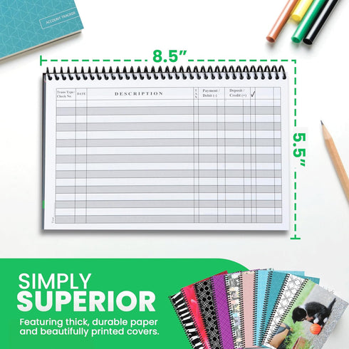 The Superior Register Simple Account Tracker, Big Checkbook Register, 1 Pack, Teal