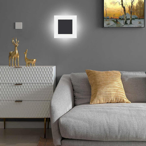10W Non-Dimmable 6000K Kawell Square Acrylic LED Wall Sconce Hardwired Black Wall Light Fixture for Bedroom, Living