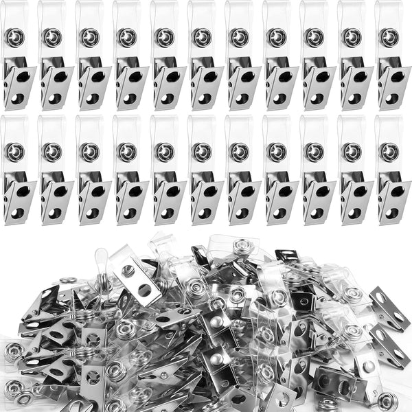Metal Badge Clips, Double Hole ID Badge Clips with Clear PVC Straps, 400 Pack for Office Supplies