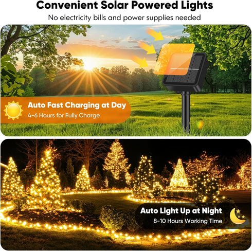 2-Pack 92FT 240 8 Brightever Solar String Lights Outdoor Waterproof, LED Solar Lights Outdoor with Lighting Modes