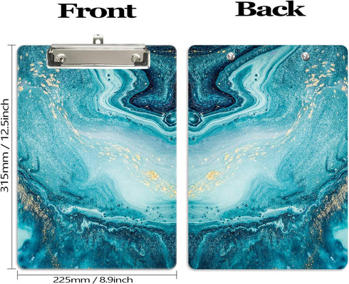 Hongri Plastic Clipboard, Standard A4 Letter Size Clip board for Students, Teacher, Kids, Low Profile Clip, Decorative Clipboards, Cute Clip boards Custom Pattern, School supplies,Teal Marble by Hongri