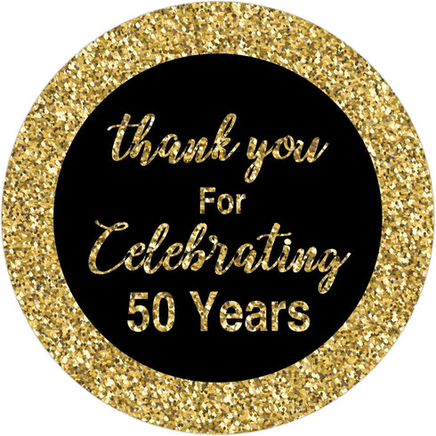 Careland 50th Birthday Stickers, Gold 1.75 Inch Round Circle Labels, 50 Reusable Decorations for Anniversary Party
