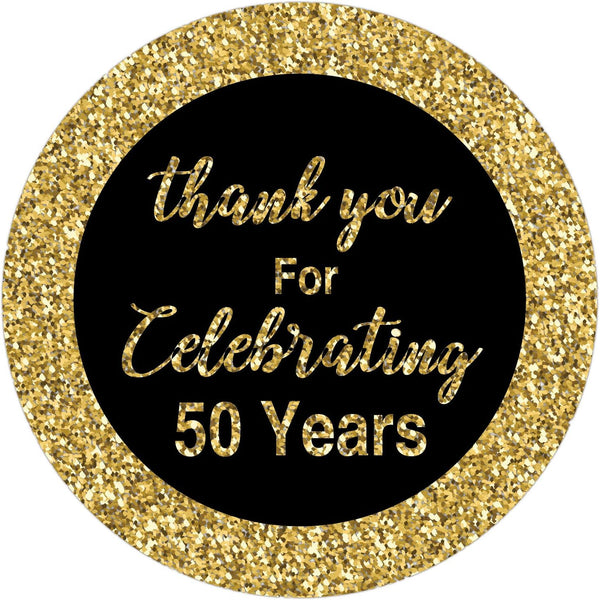 Careland 50th Birthday Stickers, Gold 1.75 Inch Round Circle Labels, 50 Reusable Decorations for Anniversary Party