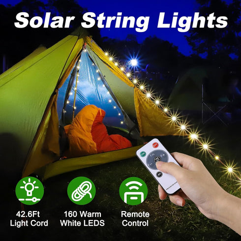 4 1 42.6Ft 160LEDs, SMY Lighting in Solar Camping String Lights, Ultra Long String with Solar Powered and USB