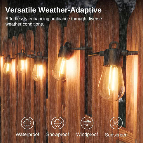 48FT, 15 Bulbs Warmlight East Oak Outdoor String Lights LED Patio String Lights Waterproof with Shatterproof Vintage