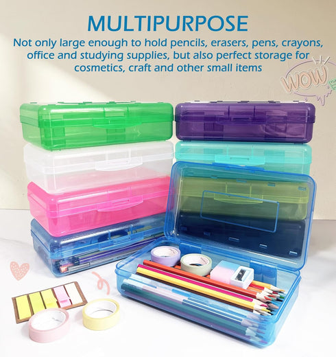 Plastic Translucent Pencil Box,Pencil Cases with Snap-Tight Lid for Pens, Pencils, School Supplies,Office Supplies, 1 Pack by Nuozme