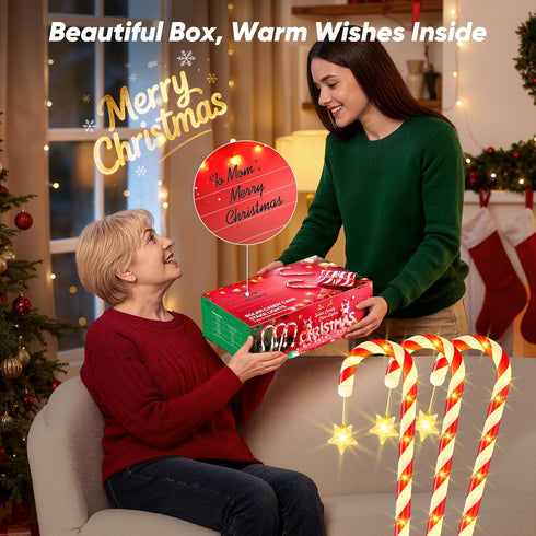 24-Pack 10 Solar Christmas Lights Outdoor Decorations: Candy Cane Pathway Lights with Modes - Unique Xmas Gifts for Mom
