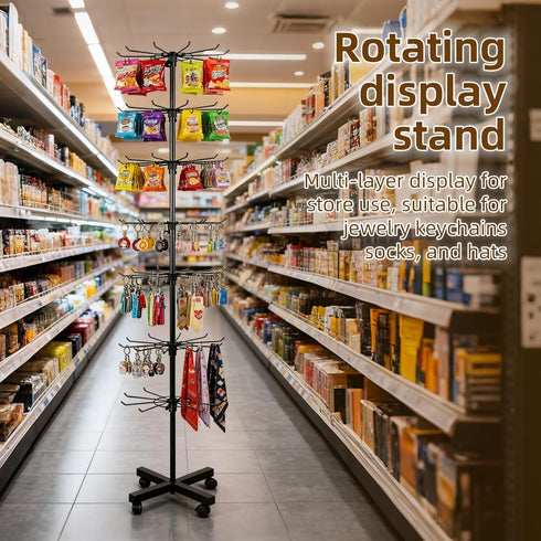 7 Tier Rotating Rack Shelves Retail Display Stand,Jewelry Keyring Socking Hats,Movable Shop Spinner for Toys