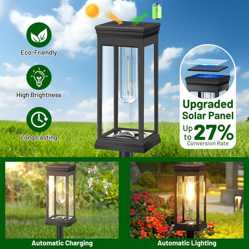 2-Pack BesLowe Solar Pathway Lights Outdoor, Large LED Solar Light Outdoor Waterproof, Super Bright Outside Lights