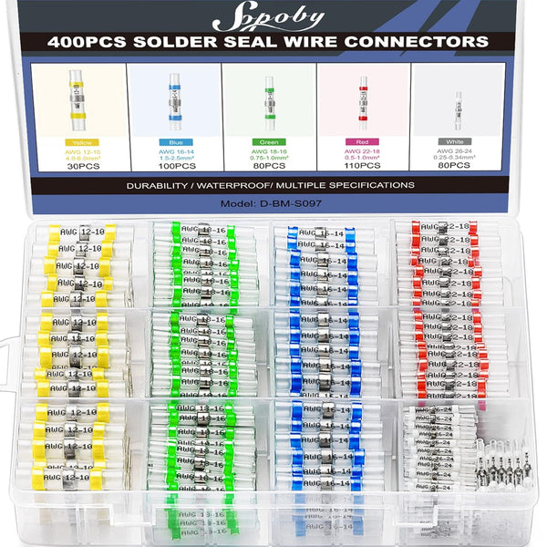 400PCS Solder Seal Wire Connectors, Self Soldering Heat Shrink Butt Connector for Marine Automotive Applications