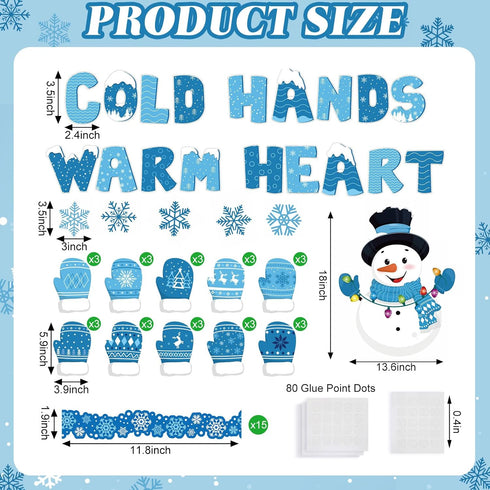 Faccito 70 Pcs Winter Snowman Bulletin Board Set, Blue Gloves and Snowflake Cutouts for Christmas Classroom Decor