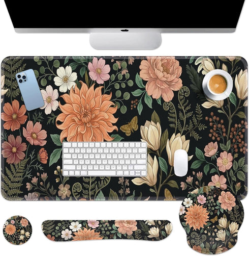 Arttown Spring Flower Desk Mat Leaves Floral Colorful Mouse Pad Set 4 in