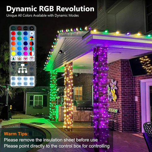 33ft 100 Dimmable Brizled Christmas String Lights, LED Color Changing Christmas Lights with Remote, RGB Christmas Tree