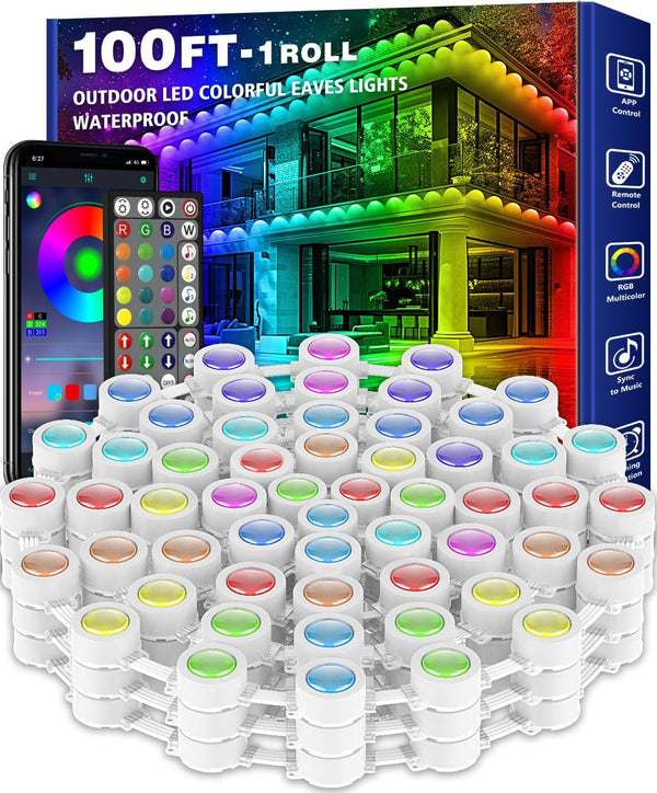 SINLEY 100FT Permanent Outdoor RGB Lights,Waterproof Smart LED Eaves Lights with App/Remote Control,for