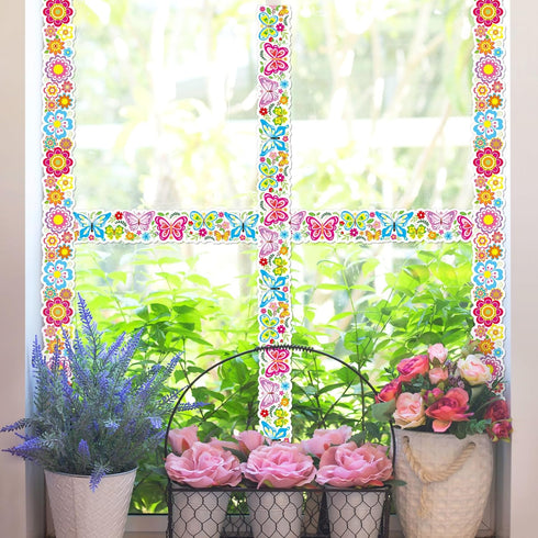 Spring Bulletin Board Die-Cut Flowers - 78.7ft Butterfly Border Trim for Classroom Decorations and Wall Decals