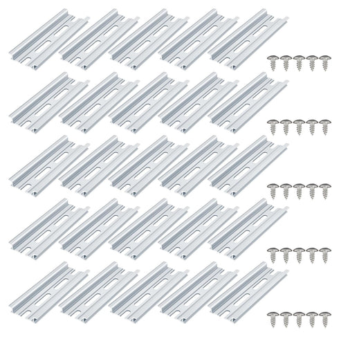 20 Piece Aluminum DIN Rails, 4 Inches Long, 35mm Wide, 7.5mm High, Extra Premium Screws Included for Hardware