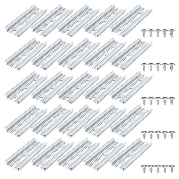 20 Piece Aluminum DIN Rails, 4 Inches Long, 35mm Wide, 7.5mm High, Extra Premium Screws Included for Hardware