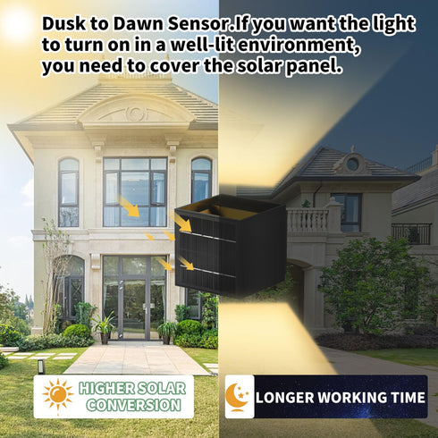 10W,IP65 3000K Solar Powered Motion Sensor Square Outdoor Wall Lights,Black Modern Up and Down Wall Lamps Waterproof