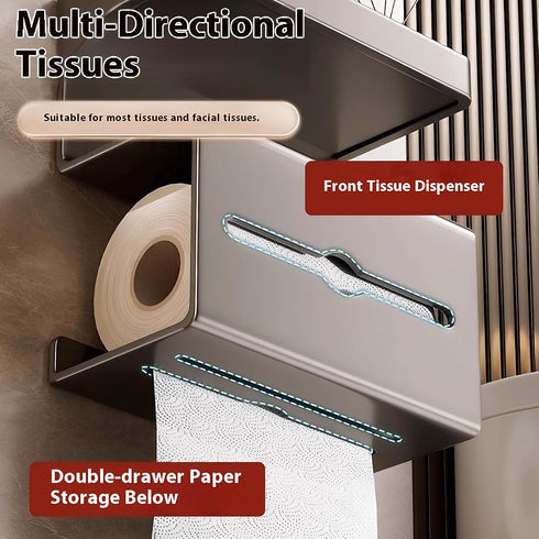 No Drill Toilet Paper Holder with Phone Shelf,Tissue Holder for Bathroom RVHome,Guest Toilet,Wall Mounted Toilet Paper