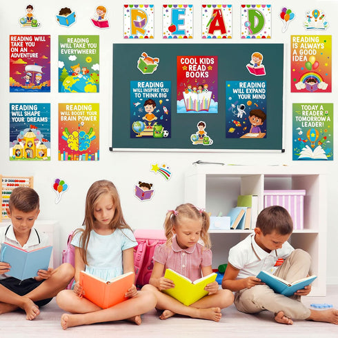 Zonon 45 Pcs Reading Classroom Decorations Bulletin Board Poster Banner Set for Teachers Preschool Library