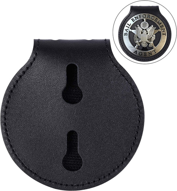 Wisdompro Police Badge Holder, Cowhide Leather Universal Pocket Case with Belt Clip and Hook and Loop Closure
