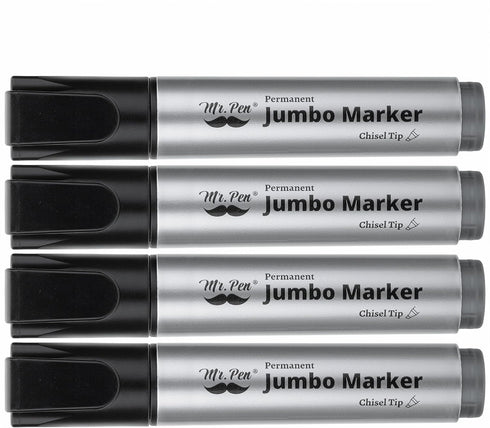 4 Pack, Mr. Pen- Jumbo Permanent Markers, Black, Chisel Tip, Wide Tip, Large, Thick Permanent Markers for Canvas